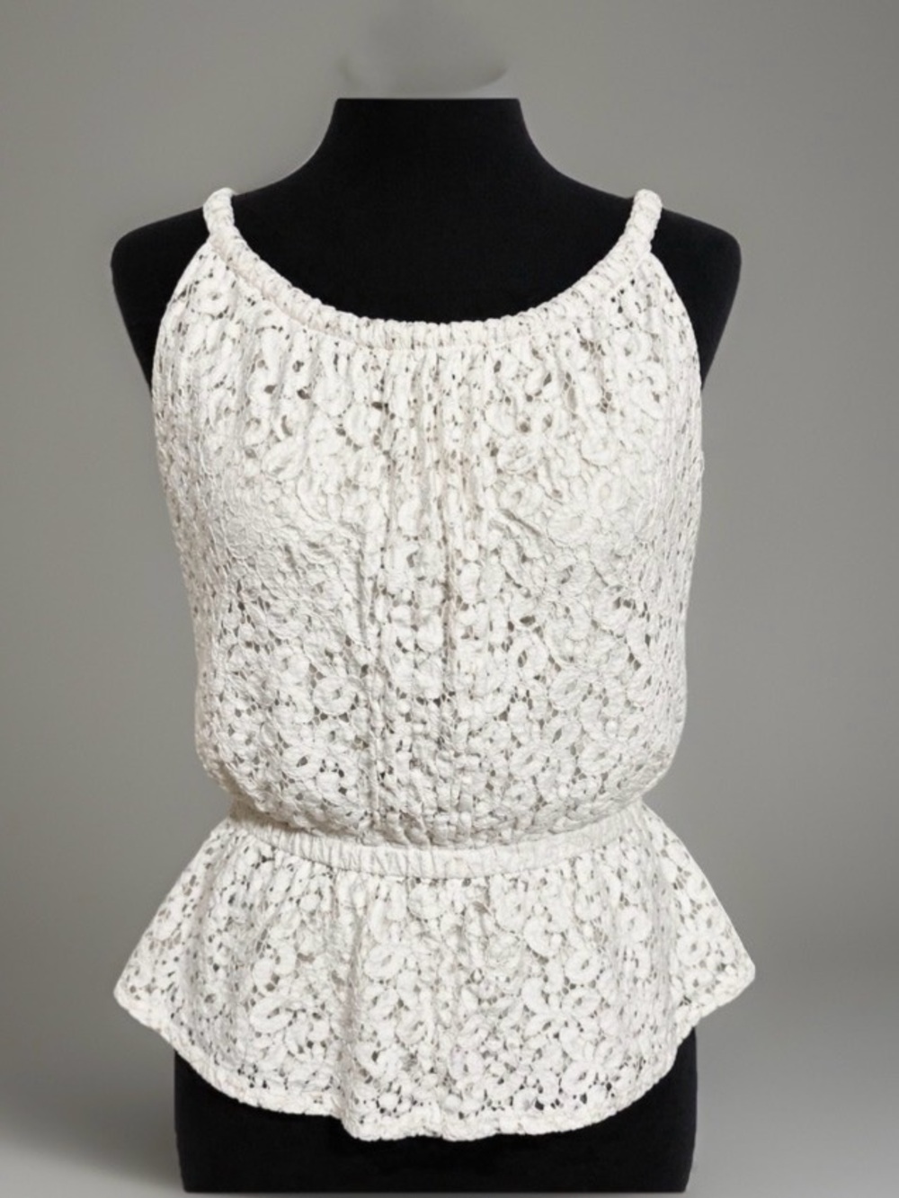Nicole by Nicole Miller White Lace Peplum Tank Top Small